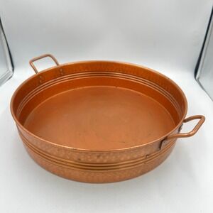 Vintage Hammered Copper Wash Basin Bowl Riveted Handles Farmhouse Decor Planter